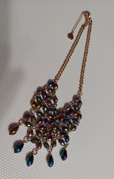 Liz Claiborne Vintage Gold/Faceted Iridescent Bead Statement Necklace - Picture 7 of 8